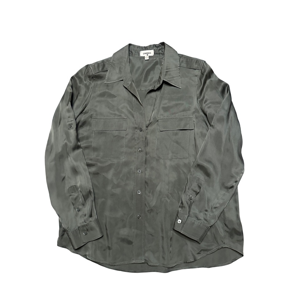 L'AGENCE Pearson Shirt SMOKEY OLIVE Size Large